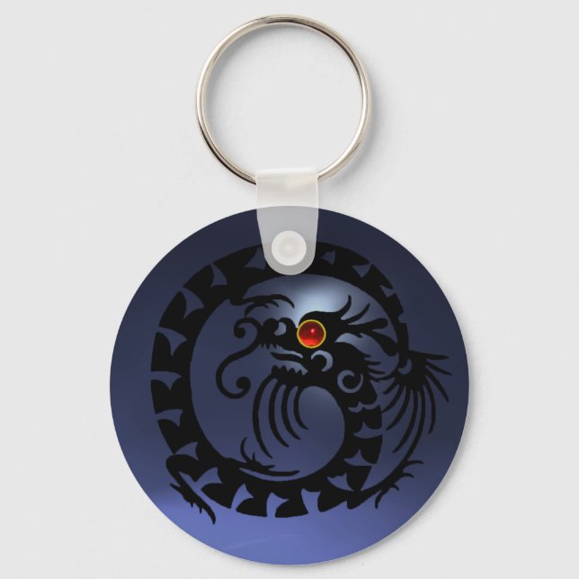 SNAKE DRAGON,black,red  ruby,blue topaz Keychain (Front)