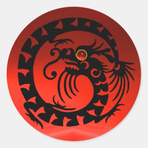 SNAKE  DRAGON black red ruby Classic Round Sticker