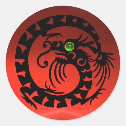 SNAKE  DRAGON black red rubygreen emerald Classic Round Sticker