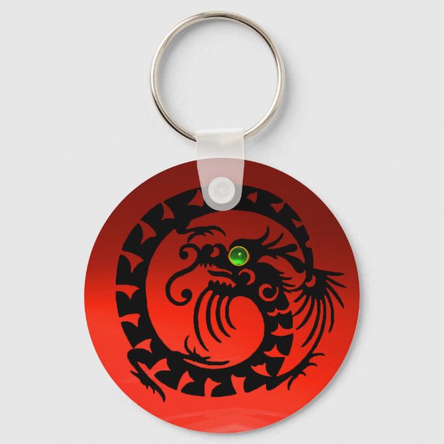 SNAKE DRAGON,black,red ruby,green emerald Keychain (Front)