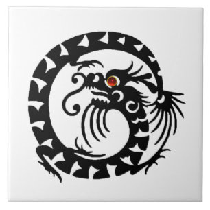SNAKE DRAGON, Black White Red Ceramic Tile