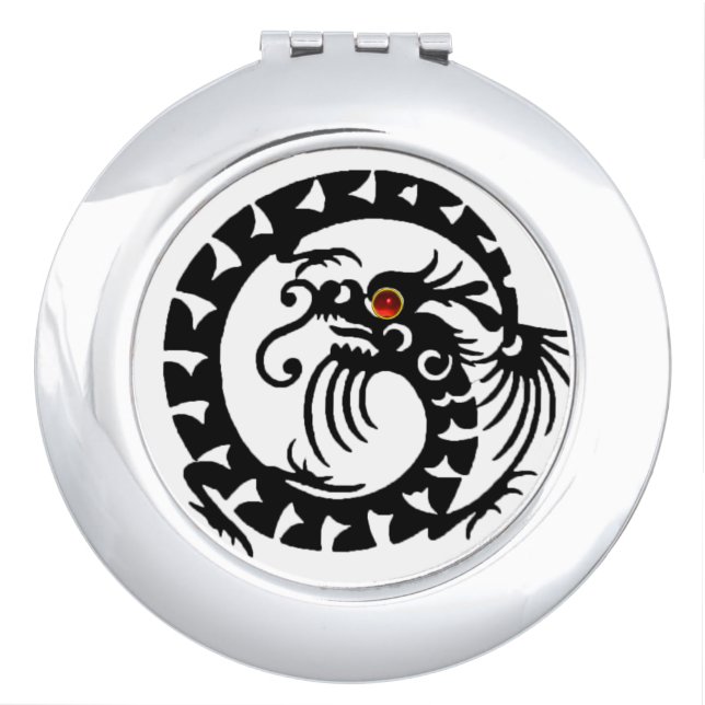 SNAKE  DRAGON, Black,White ,Red Ruby Compact Mirror (Front)