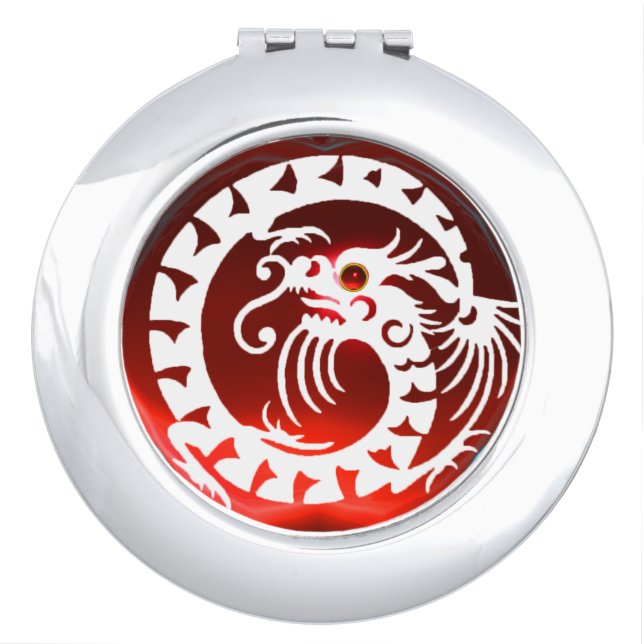 SNAKE  DRAGON, Black,White ,Red Ruby Compact Mirror (Front)