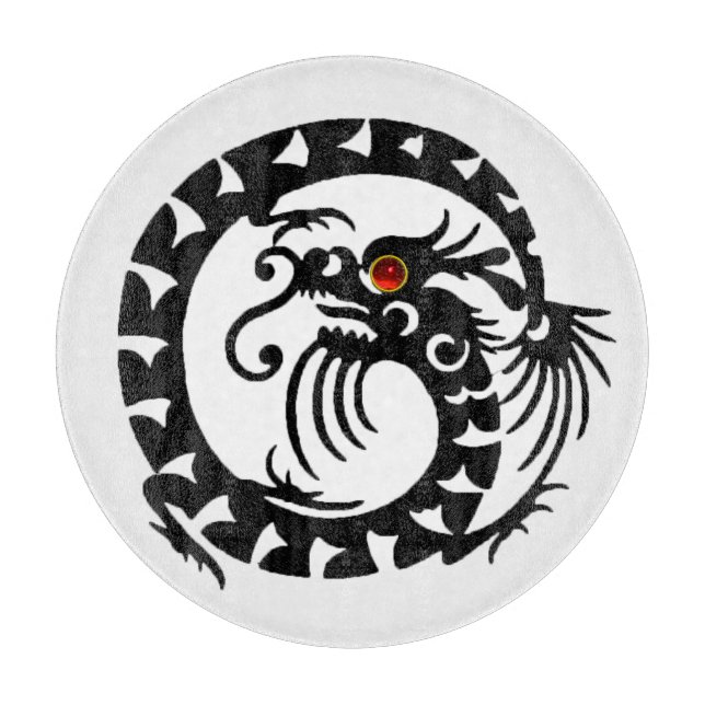 SNAKE  DRAGON, Black,White ,Red Ruby  Cutting Board (Front)