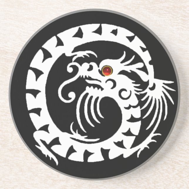SNAKE DRAGON Black White Red Ruby Drink Coaster (Front)