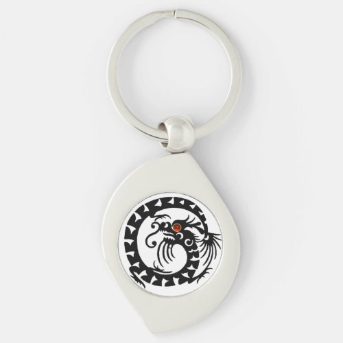 SNAKE  DRAGON BlackWhite Red Ruby Keychain