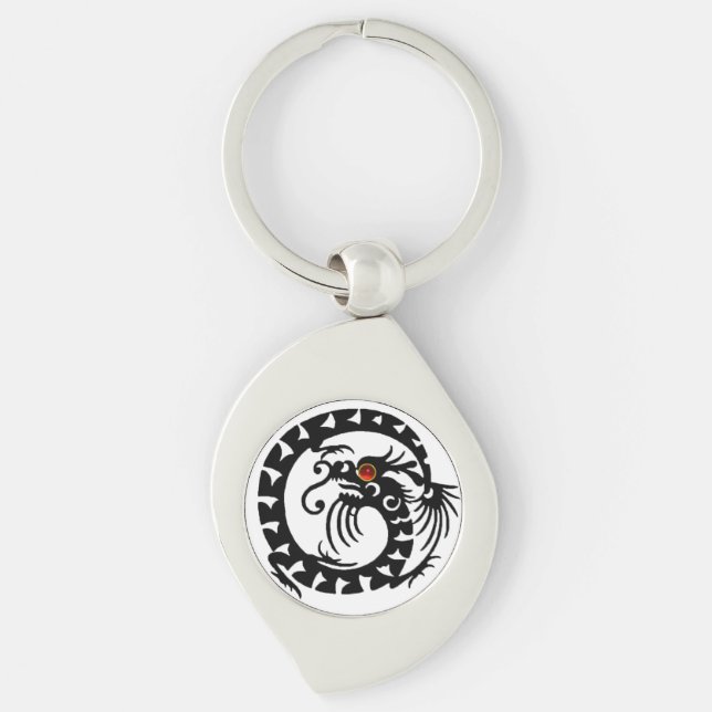 SNAKE  DRAGON, Black,White ,Red Ruby Keychain (Front)