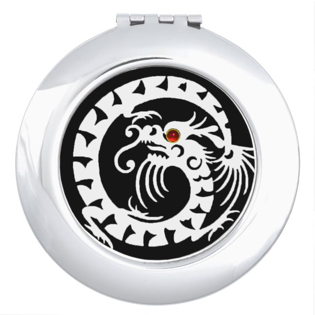 SNAKE  DRAGON, Black,White ,Red Ruby Makeup Mirror (Front)