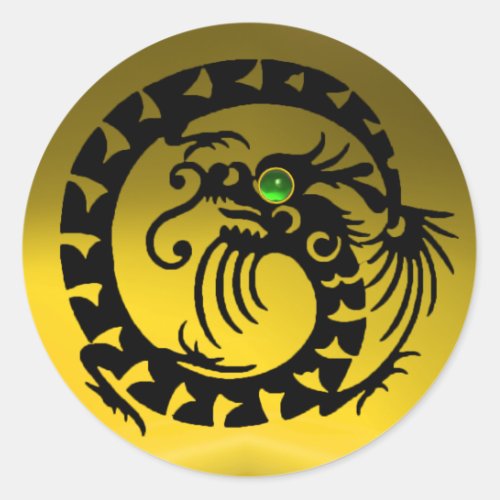 SNAKE  DRAGON black yellow topazgreen emerald Classic Round Sticker