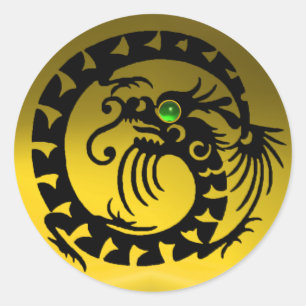 SNAKE DRAGON ,black ,yellow topaz,green emerald Classic Round Sticker