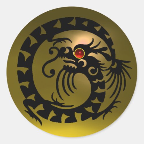 SNAKE  DRAGON  black  yellow topazred ruby Classic Round Sticker