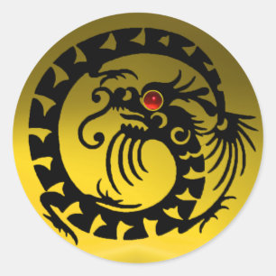 SNAKE DRAGON ,black ,yellow topaz,red ruby Classic Round Sticker