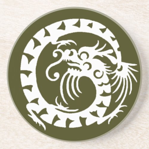 SNAKE DRAGON  green and white Sandstone Coaster