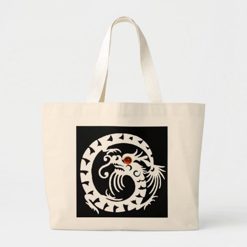 SNAKE DRAGON RUBY black and white red Large Tote Bag