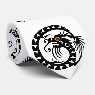 SNAKE DRAGON RUBY, black and white red Neck Tie