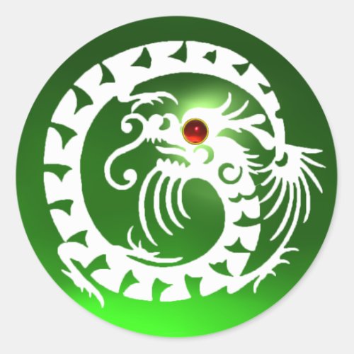 SNAKE  DRAGON  white emerald green red ruby Classic Round Sticker