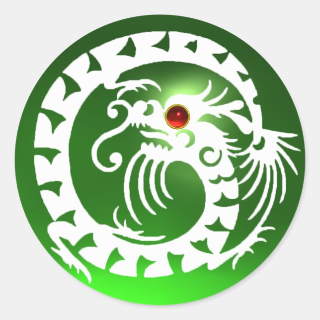 SNAKE  DRAGON  white ,emerald green ,red ruby Classic Round Sticker (Front)