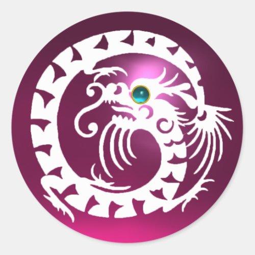 SNAKE DRAGON white pink amethyst aquamarine blue Classic Round Sticker