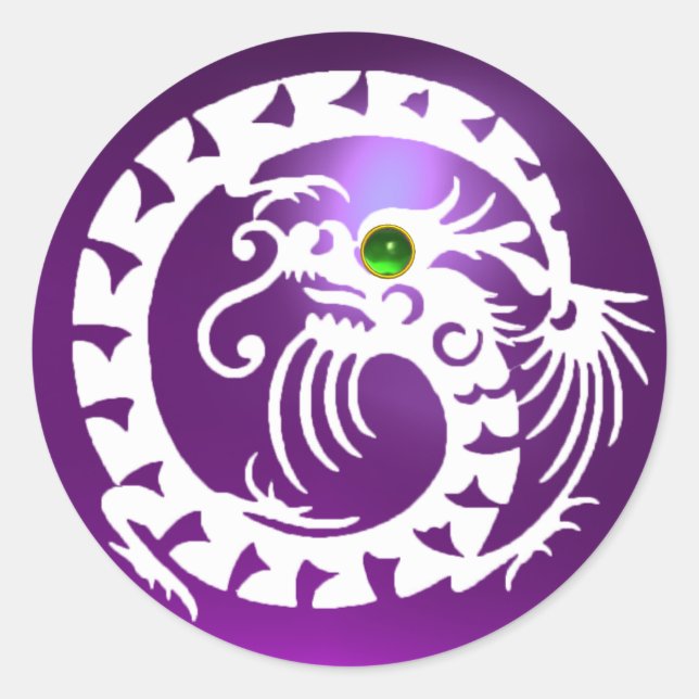 SNAKE  DRAGON  white,purple amethyst,green emerald Classic Round Sticker (Front)