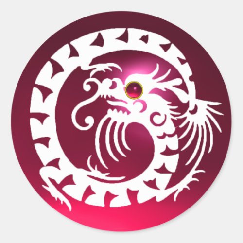 SNAKE  DRAGON  white red pink ruby Classic Round Sticker