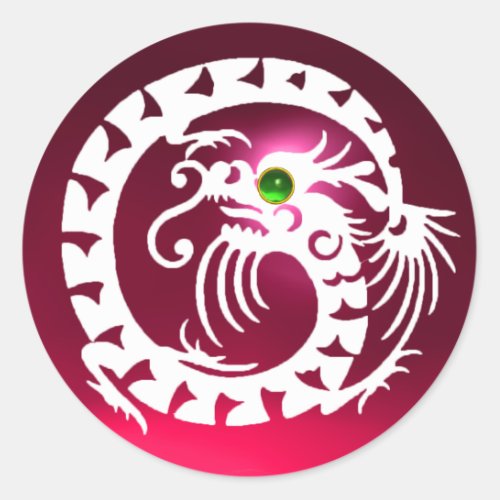 SNAKE  DRAGON  whitered pink ruby emeral green Classic Round Sticker