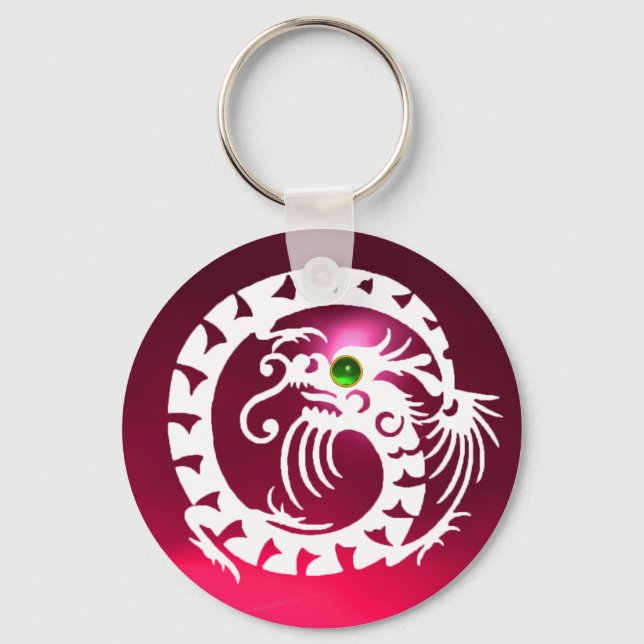 SNAKE DRAGON,white,red pink ruby,green emerald Keychain (Front)
