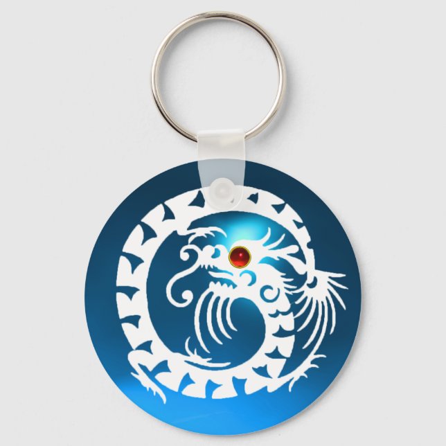 SNAKE DRAGON,white,red  ruby, blue sapphire Keychain (Front)
