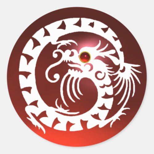 SNAKE  DRAGON  white red ruby Classic Round Sticker