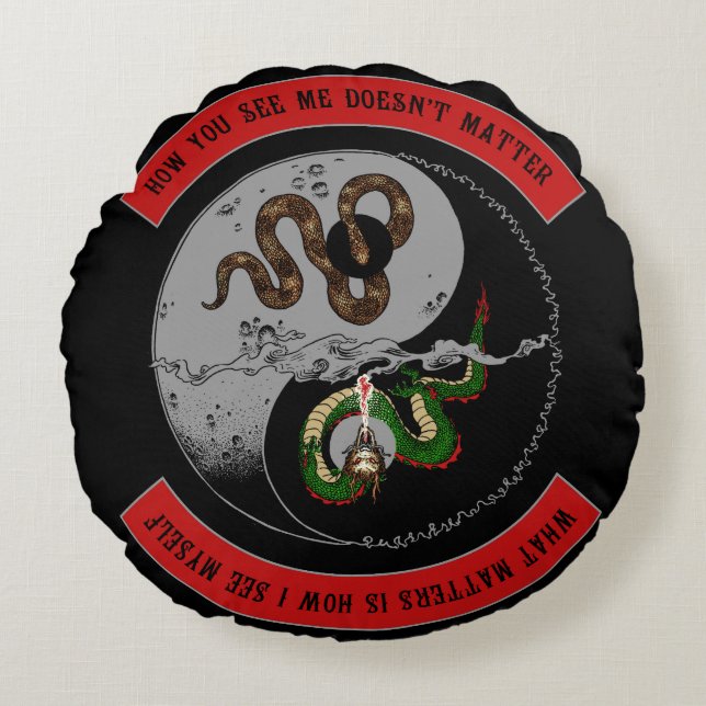 Snake/Dragon Ying/Yang Symbol Round Pillow (Front)
