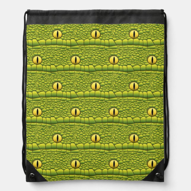 Snake Eyes Pattern - Abstract Green Reptile Drawstring Bag (Front)