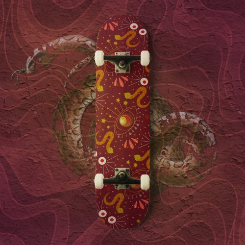 Snake Goddess deep red Skateboard