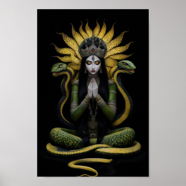 Snake Goddess Naga Kanya Queen Black Yellow Art Poster (Front)