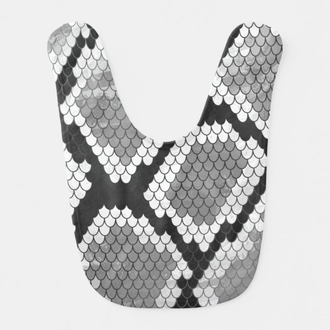 Snake Gray and Light Gray Print Baby Bib (Front)
