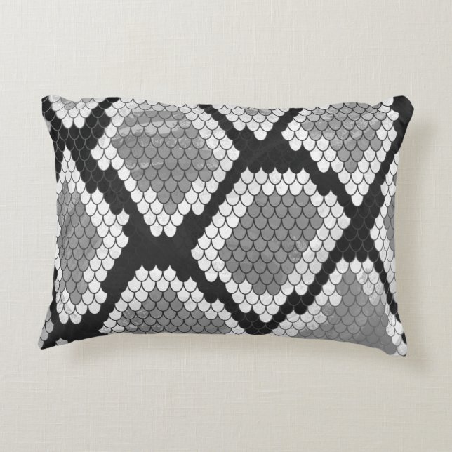 Snake Gray and Light Gray Print Decorative Pillow (Back)