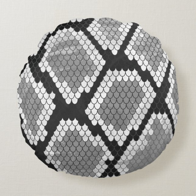 Snake Gray and Light Gray Print Round Pillow (Front)