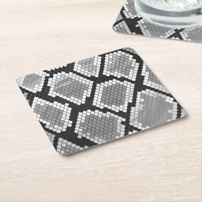 Snake Gray and Light Gray Print Square Paper Coaster (Angled)