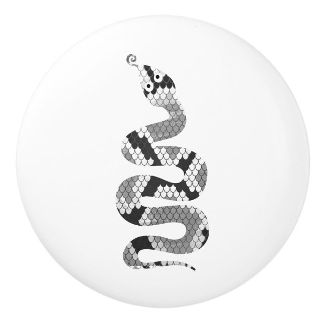 Snake Gray and Light Gray Silhouette Ceramic Knob (Front)
