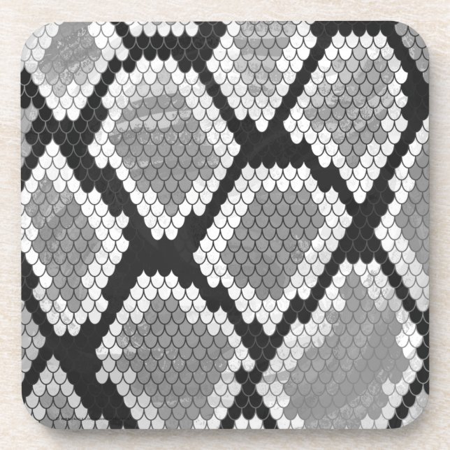 Snake Gray, White and Black Print Beverage Coaster (Front)