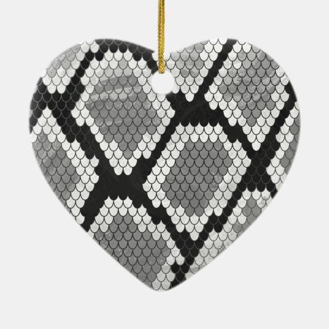 Snake Gray, White and Black Print Ceramic Ornament (Back)