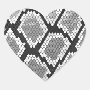 Snake Gray, White and Black Print Heart Sticker