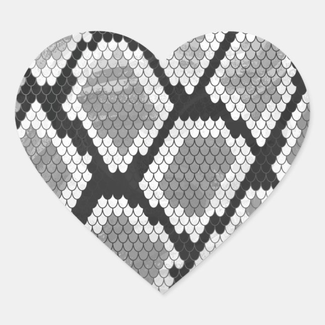 Snake Gray, White and Black Print Heart Sticker (Front)