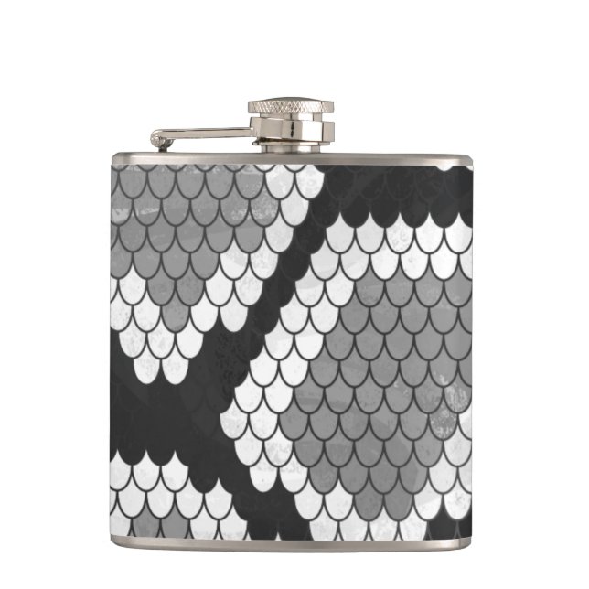 Snake Gray, White and Black Print Hip Flask (Front)