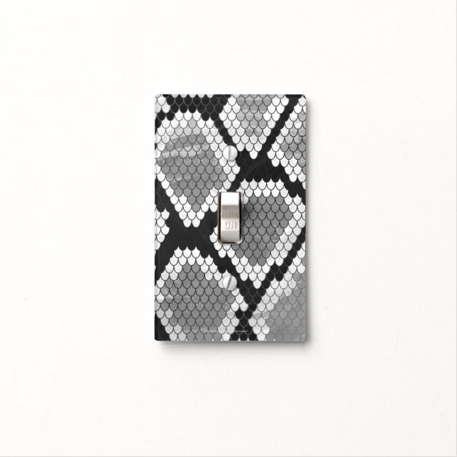 Snake Gray, White and Black Print Light Switch Cover (In Situ)