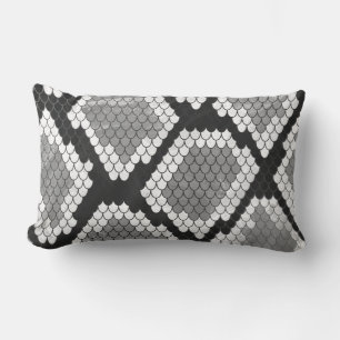 Snake Gray, White and Black Print Lumbar Pillow