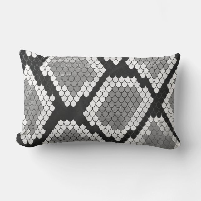 Snake Gray, White and Black Print Lumbar Pillow (Front)
