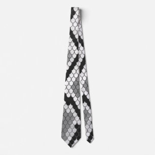Snake Gray, White and Black Print Neck Tie