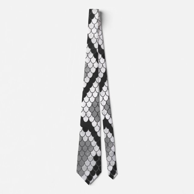 Snake Gray, White and Black Print Neck Tie (Front)