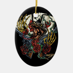 Snake Gun And Roses Poker Cards Ceramic Ornament