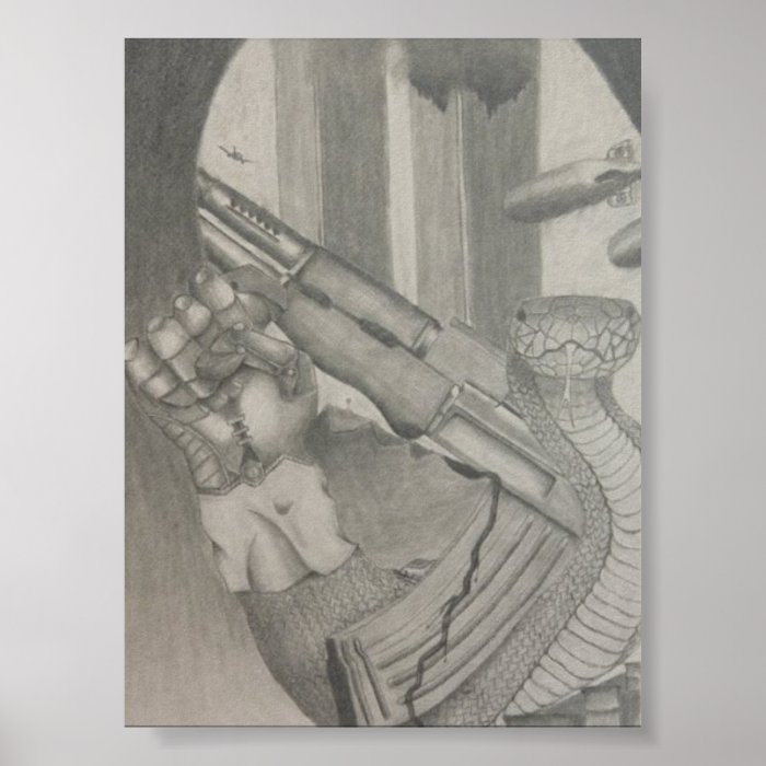 Snake Gun Pencil drawing Poster