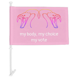 Snake heads & fangs, my body, my choice, my vote car flag